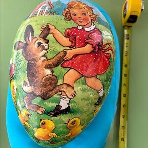 VTG HUGE 10” Easter Egg  Antique Dancing Children Paper Mache Bunny German